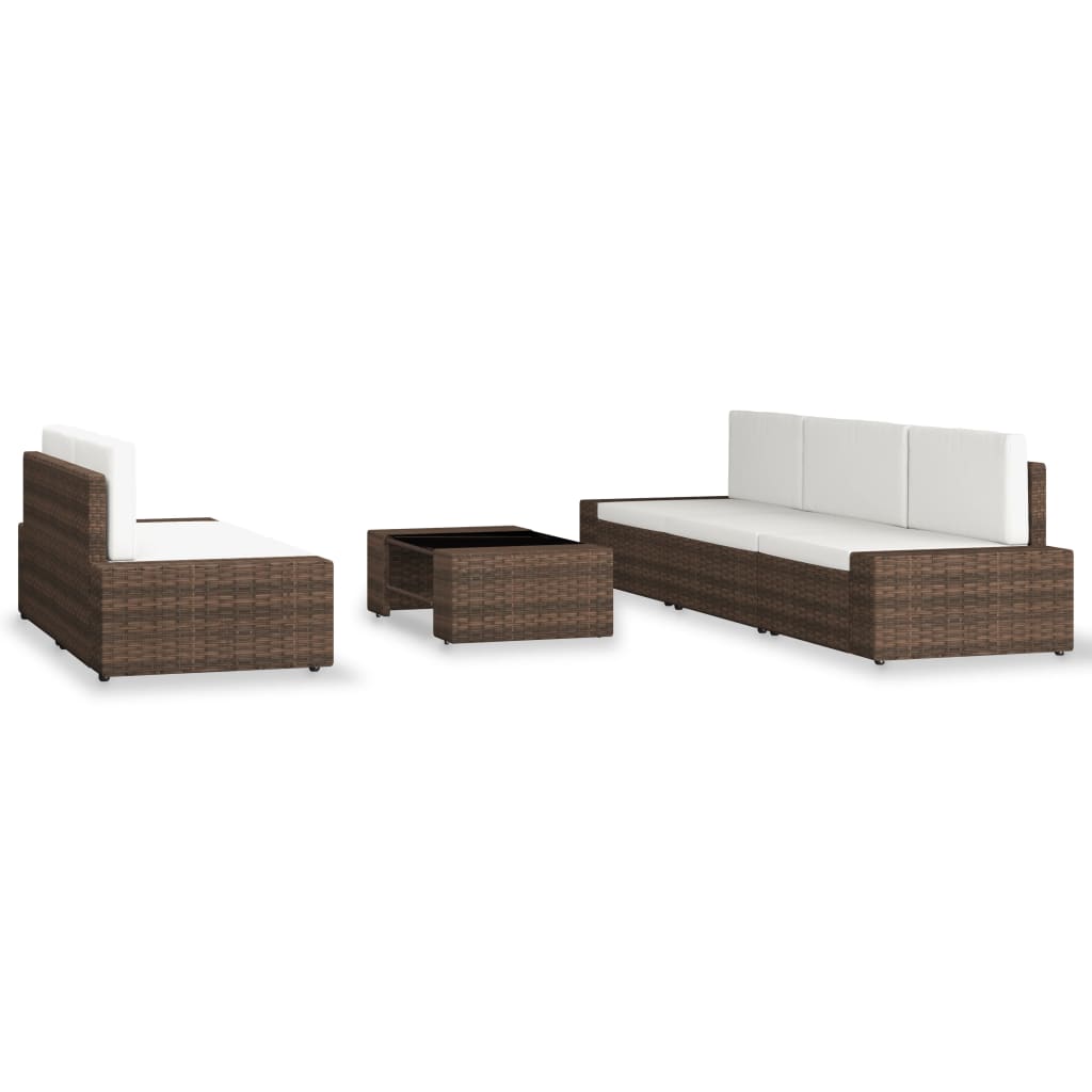 6 Piece Garden Lounge Set Poly Rattan Brown - Newstart Furniture
