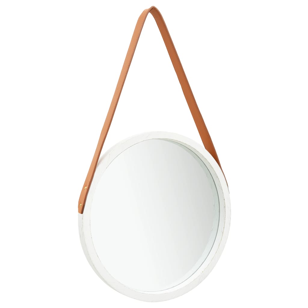Wall Mirror with Strap 40 cm White - Newstart Furniture