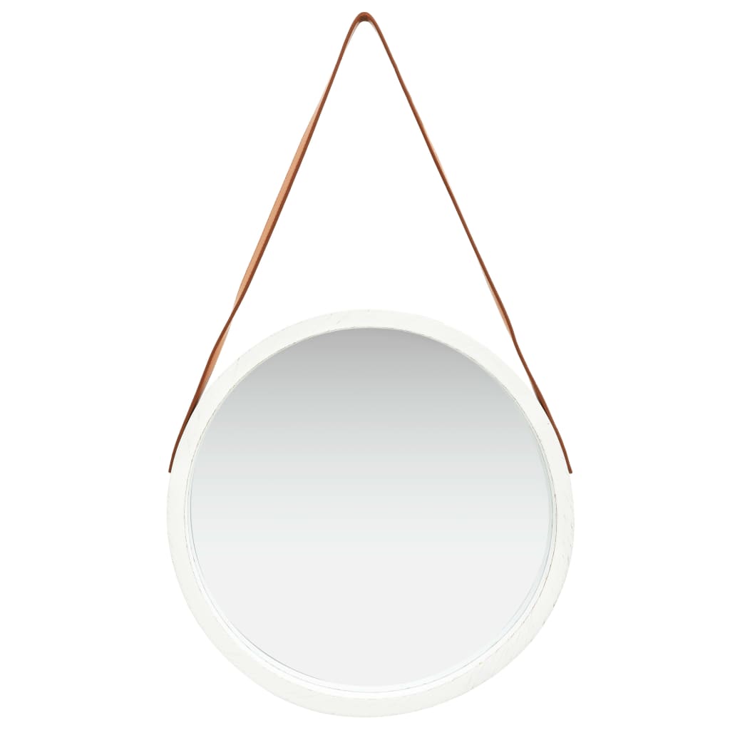 Wall Mirror with Strap 50 cm White - Newstart Furniture