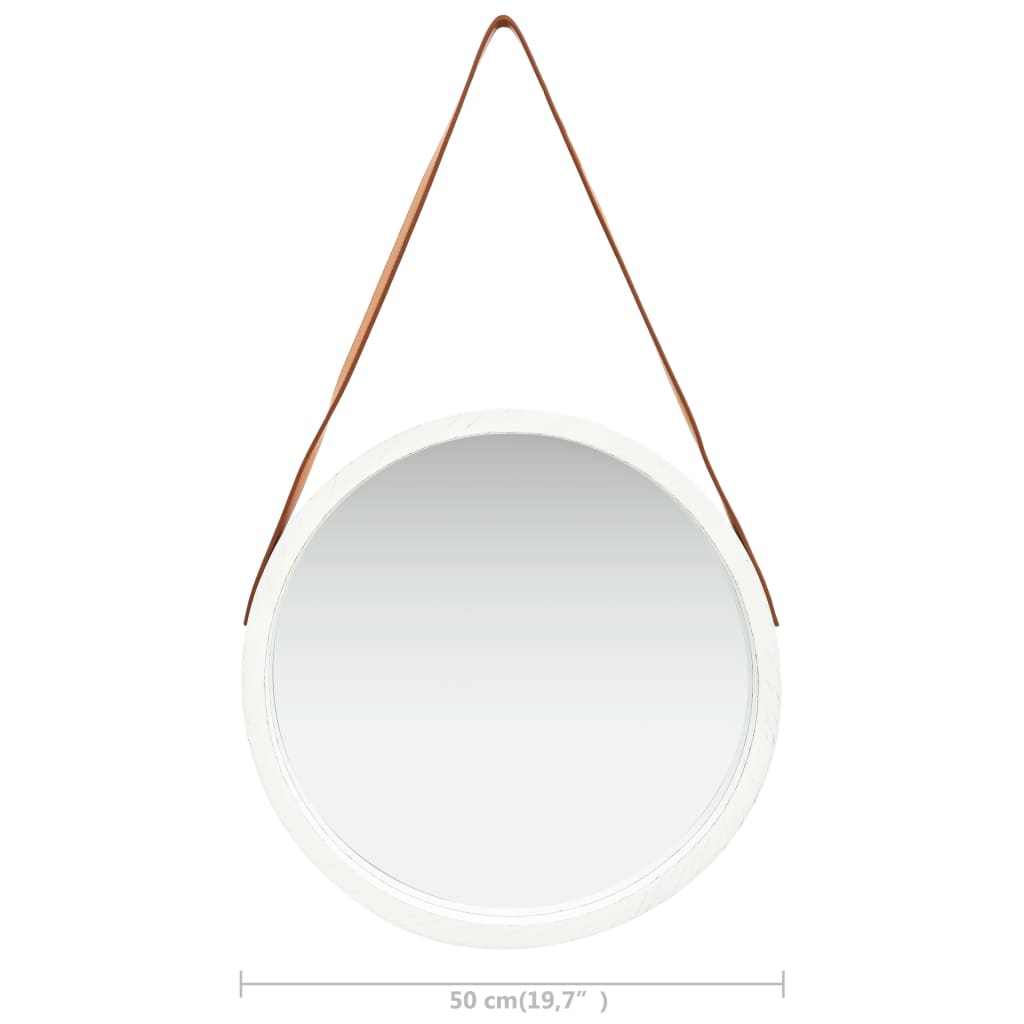 Wall Mirror with Strap 50 cm White - Newstart Furniture