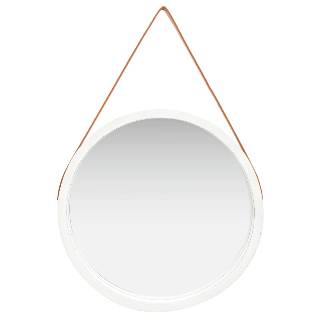 Wall Mirror with Strap 60 cm White - Newstart Furniture