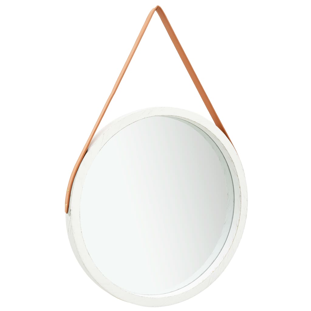 Wall Mirror with Strap 60 cm White - Newstart Furniture