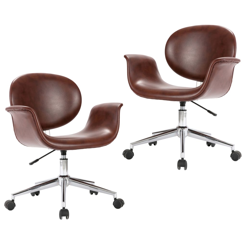 Swivel Dining Chairs 2 pcs Brown Faux Leather - Newstart Furniture