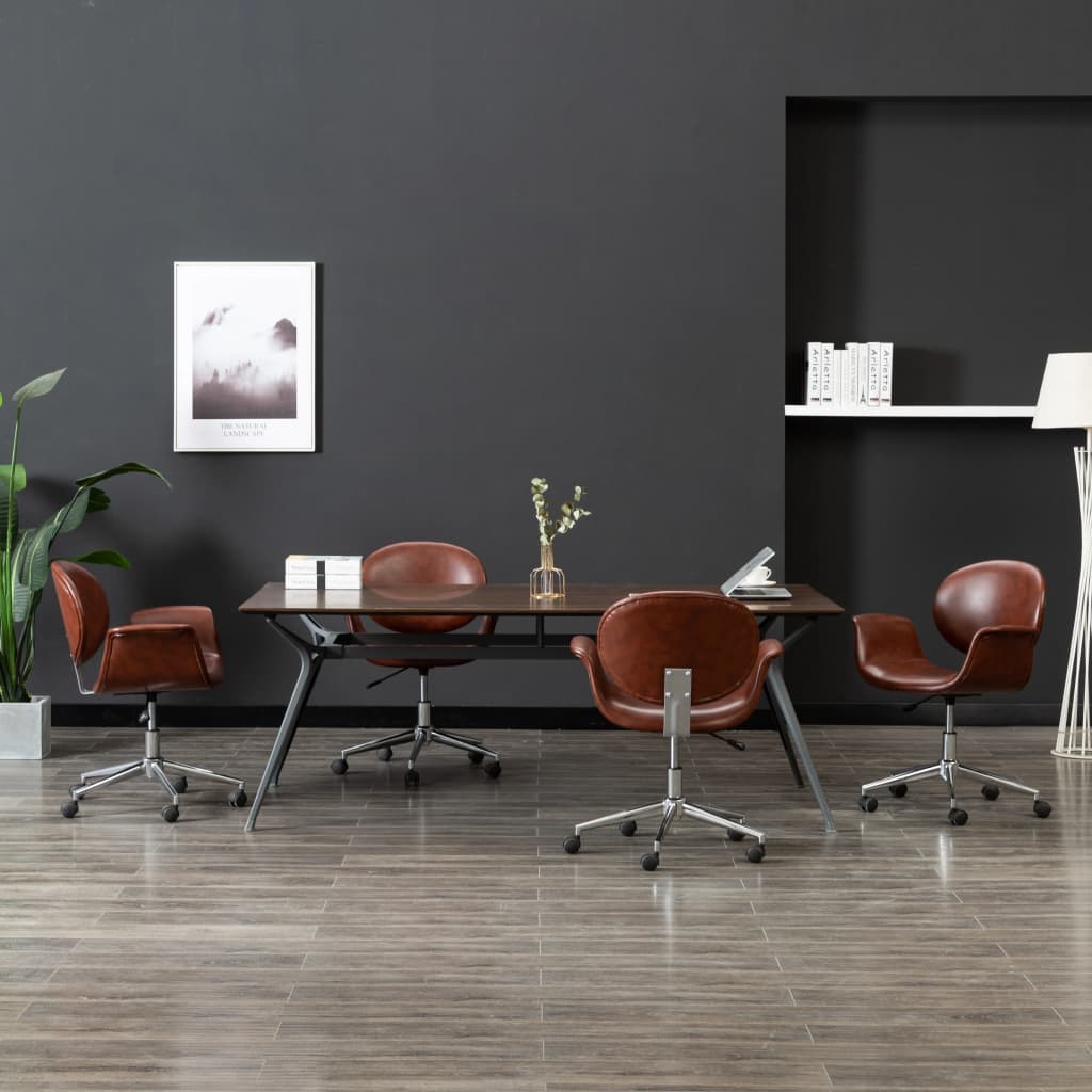 Swivel Dining Chairs 4 pcs Brown Faux Leather - Newstart Furniture