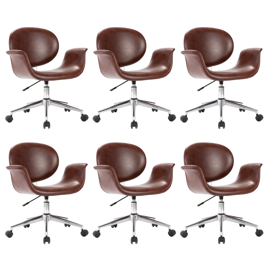 Swivel Dining Chairs 6 pcs Brown Faux Leather - Newstart Furniture
