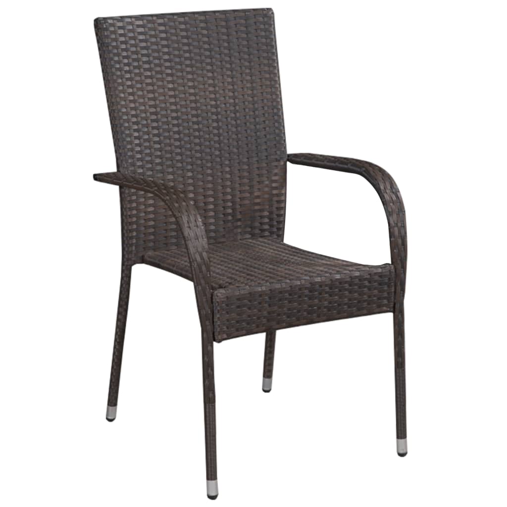 Stackable Outdoor Chairs 6 pcs Poly Rattan Brown - Newstart Furniture