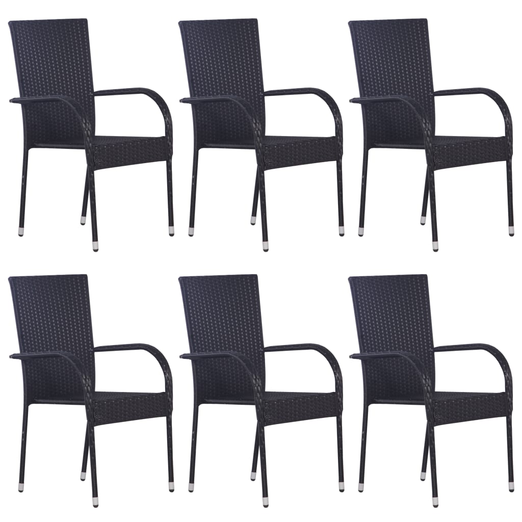 Stackable Outdoor Chairs 6 pcs Poly Rattan Black - Newstart Furniture