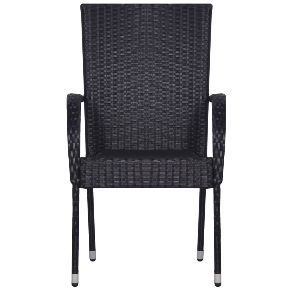 Stackable Outdoor Chairs 6 pcs Poly Rattan Black - Newstart Furniture