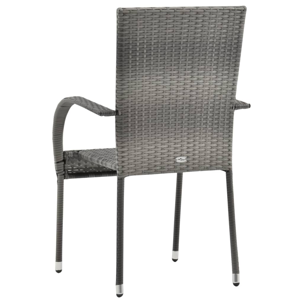 Stackable Outdoor Chairs 6 pcs Grey Poly Rattan - Newstart Furniture
