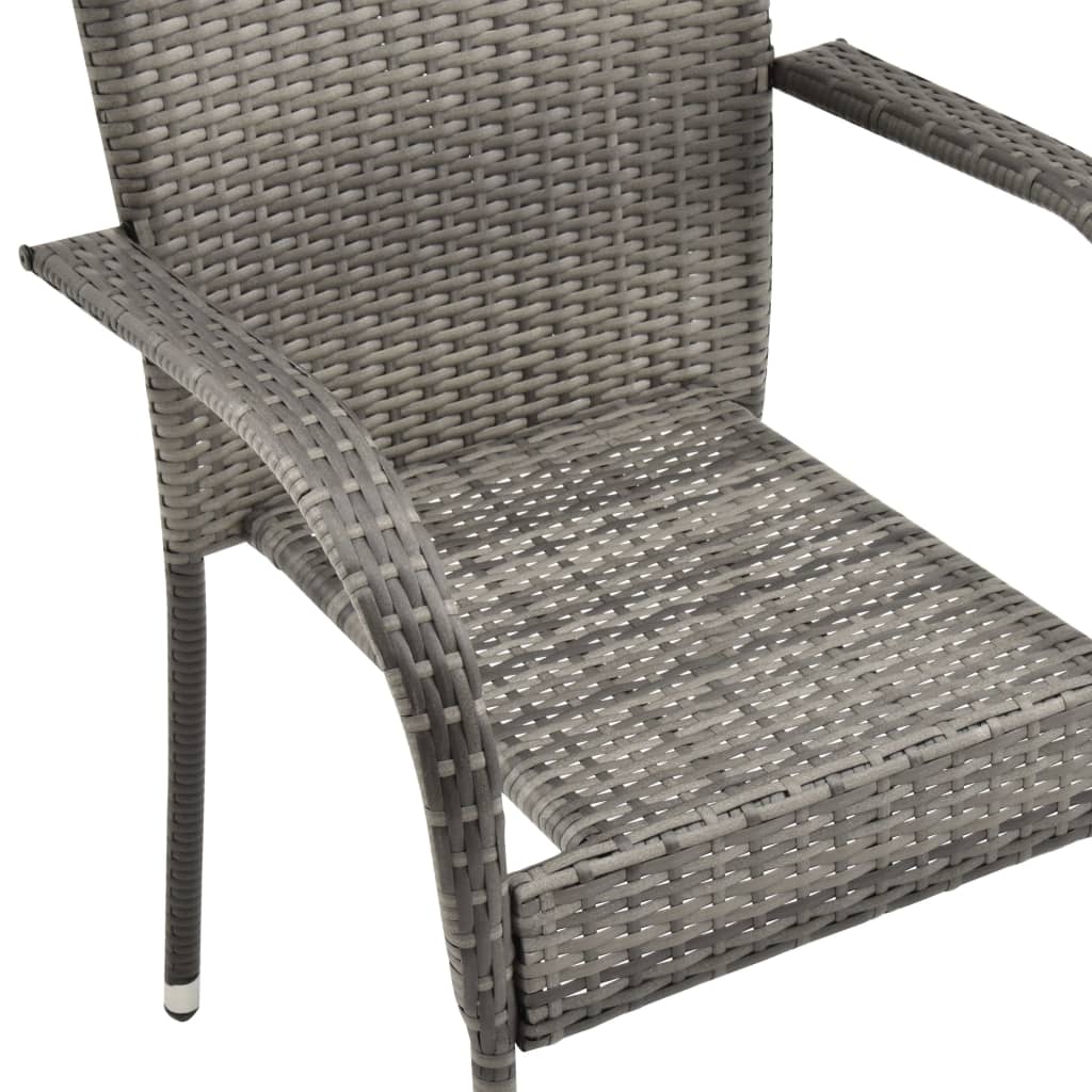 Stackable Outdoor Chairs 6 pcs Grey Poly Rattan - Newstart Furniture