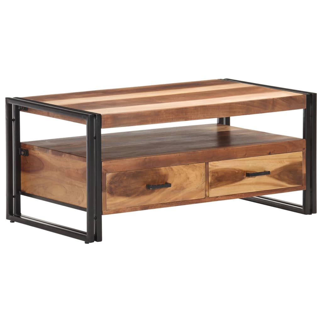 Coffee Table 100x55x45cm Solid Acacia Wood with Sheesham Finish - Newstart Furniture