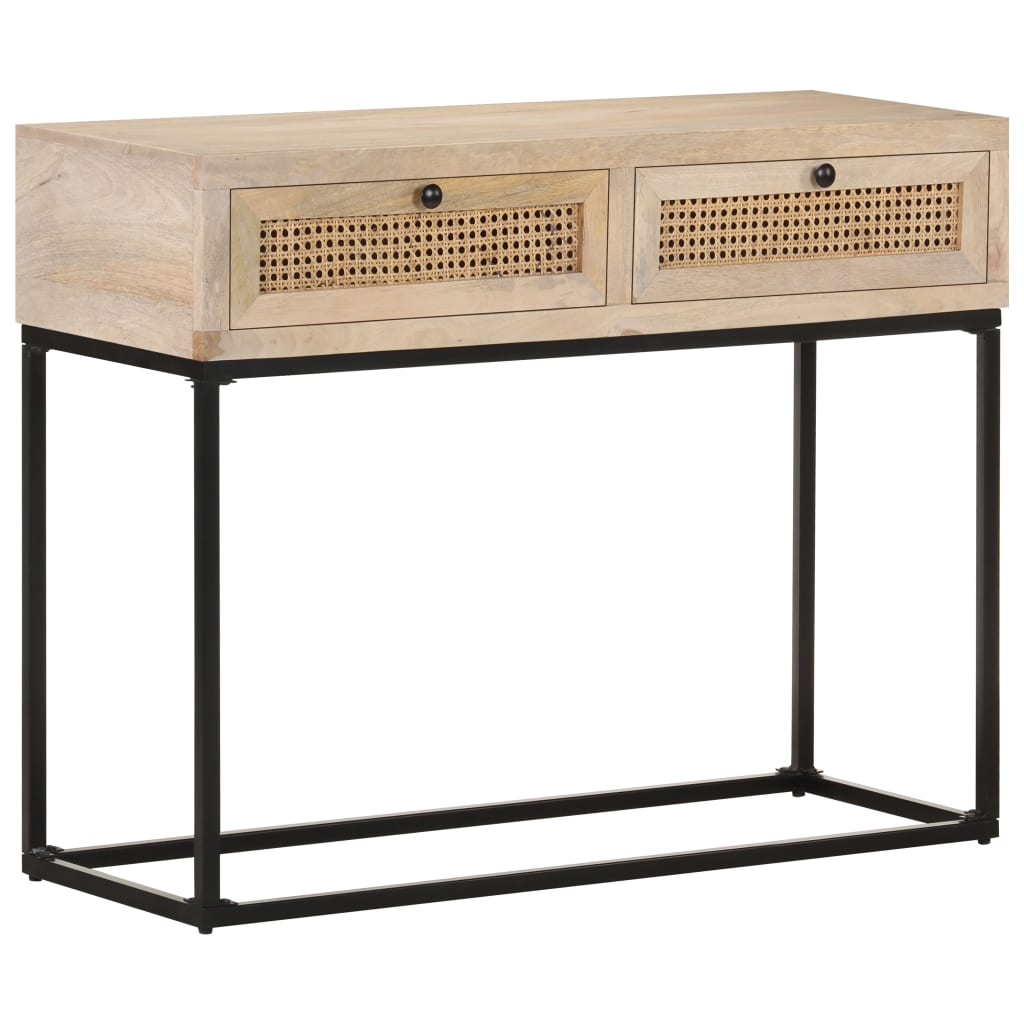 Console Table 100x35x76 cm Solid Mango Wood and Natural Cane - Newstart Furniture