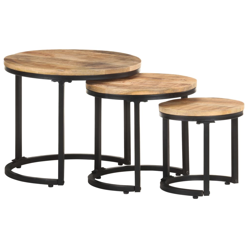 Side Tables 3 pcs Rough Mango Wood - Newstart Furniture