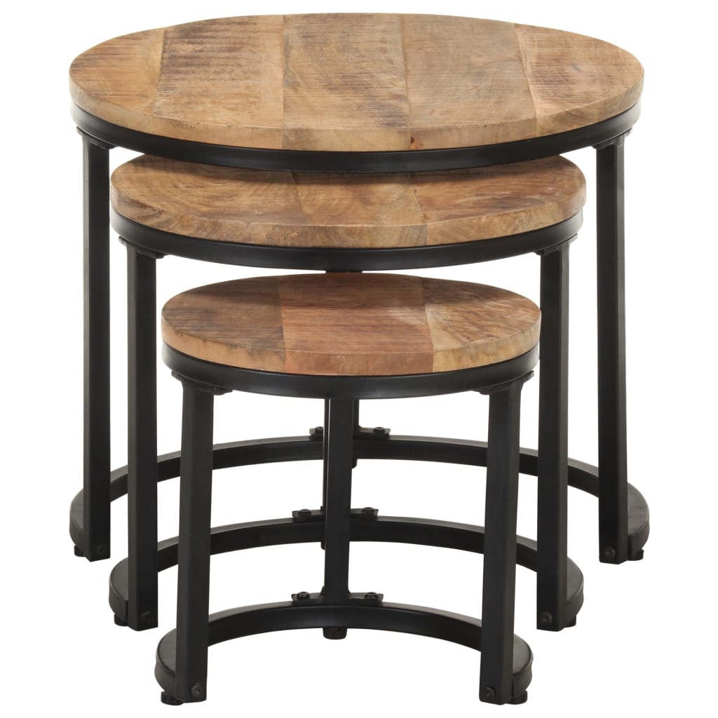 Side Tables 3 pcs Rough Mango Wood - Newstart Furniture