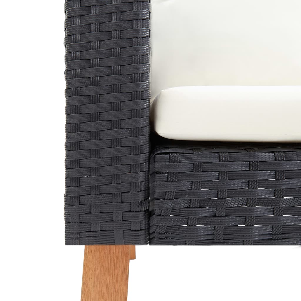 3-Seater Garden Sofa with Cushions Poly Rattan Black - Newstart Furniture