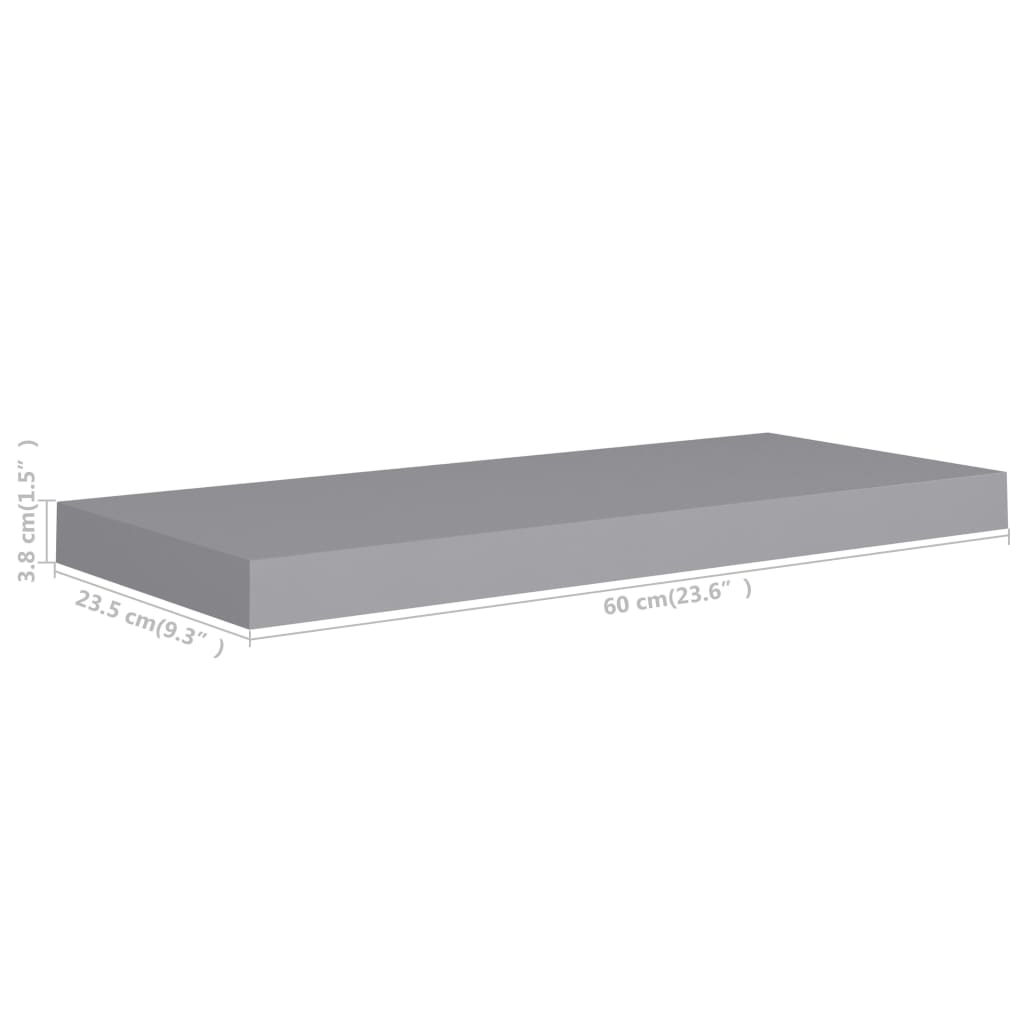Floating Wall Shelves 2 pcs Grey 60x23.5x3.8 cm MDF