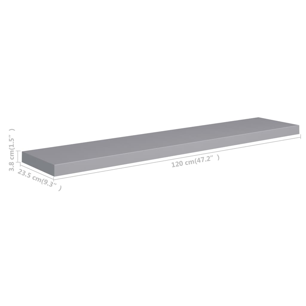 Floating Wall Shelf Grey 120x23.5x3.8 cm MDF
