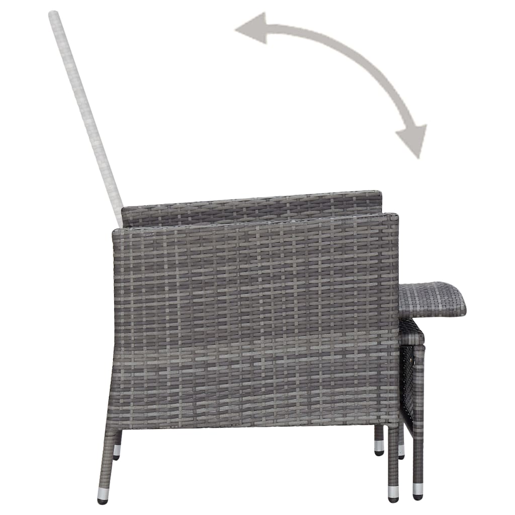 Reclining Garden Chair with Cushions Poly Rattan Grey - Newstart Furniture