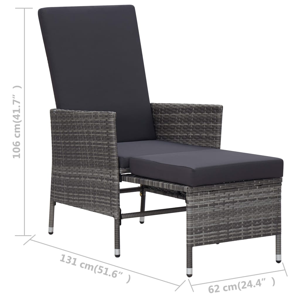 Reclining Garden Chair with Cushions Poly Rattan Grey - Newstart Furniture