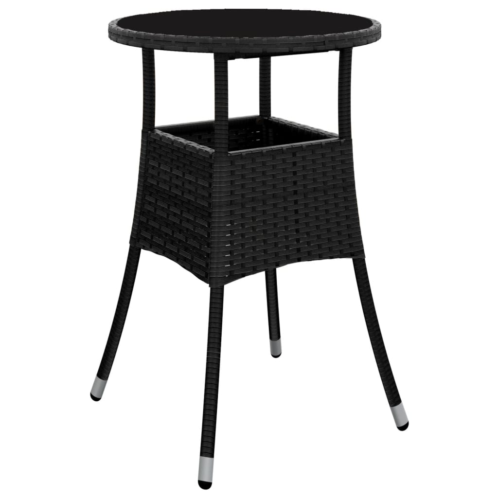Garden Table Ø60x75 cm Tempered Glass and Poly Rattan Black