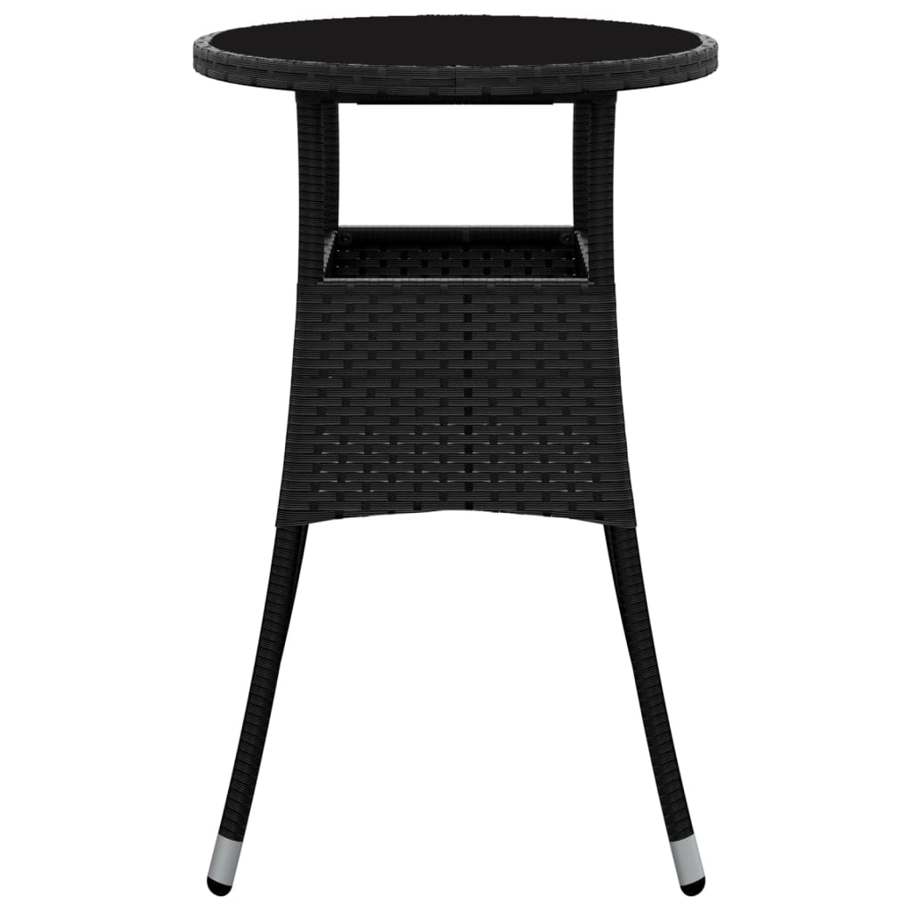 Garden Table Ø60x75 cm Tempered Glass and Poly Rattan Black