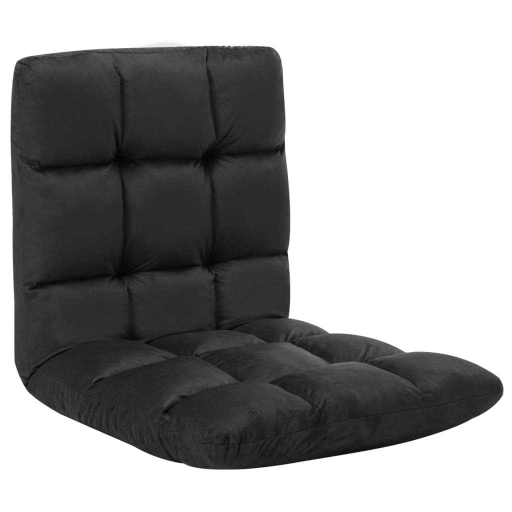 Folding Floor Chair Black Microfibre - Newstart Furniture
