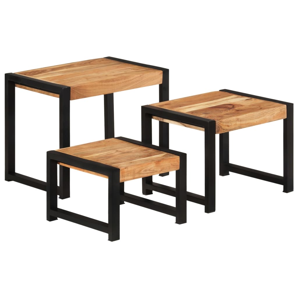 Nesting Tables 3 pcs Solid Wood with Sheesham Finish - Newstart Furniture