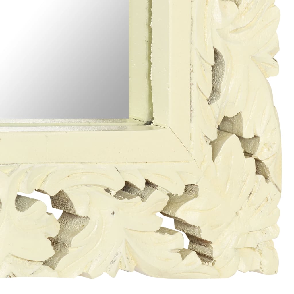 Hand Carved Mirror White 80x50 cm Solid Mango Wood - Newstart Furniture