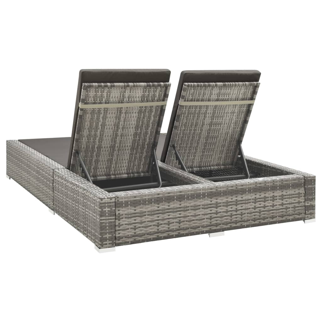 Double Sun Lounger Poly Rattan Grey - Newstart Furniture