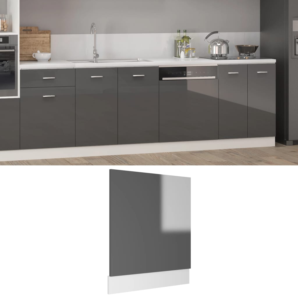 Dishwasher Panel High Gloss Grey 59.5x3x67 cm Engineered Wood - Newstart Furniture