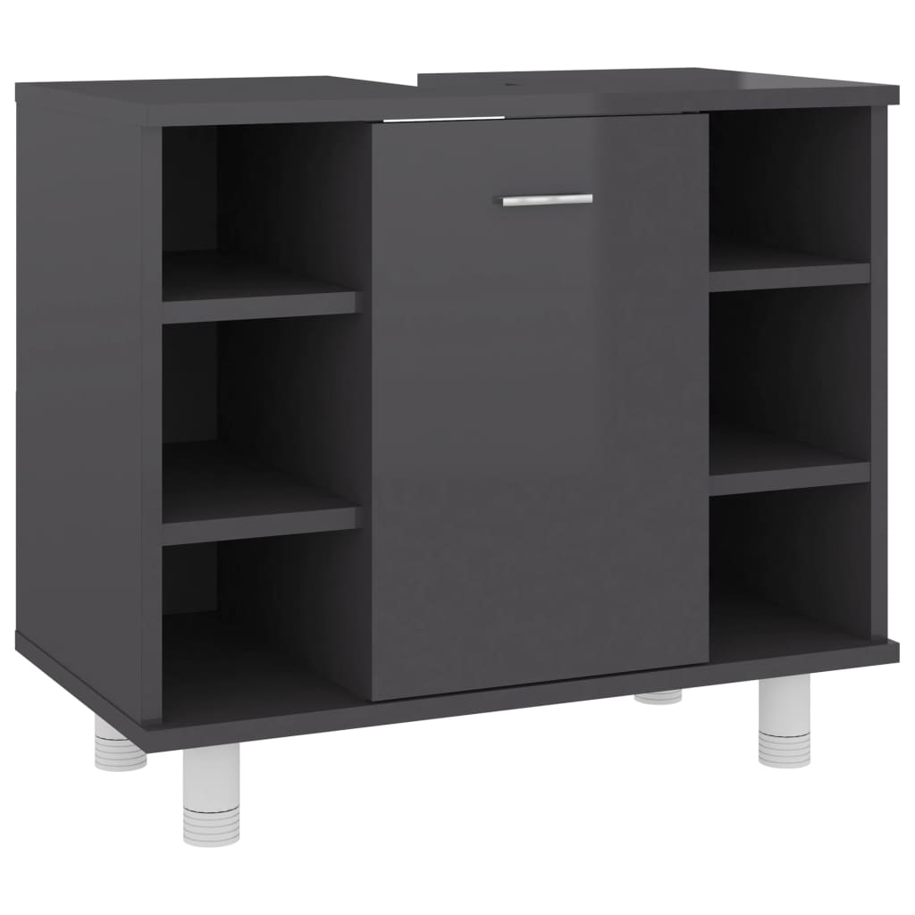 Bathroom Cabinet High Gloss Grey 60x32x53.5 cm Engineered Wood - Newstart Furniture