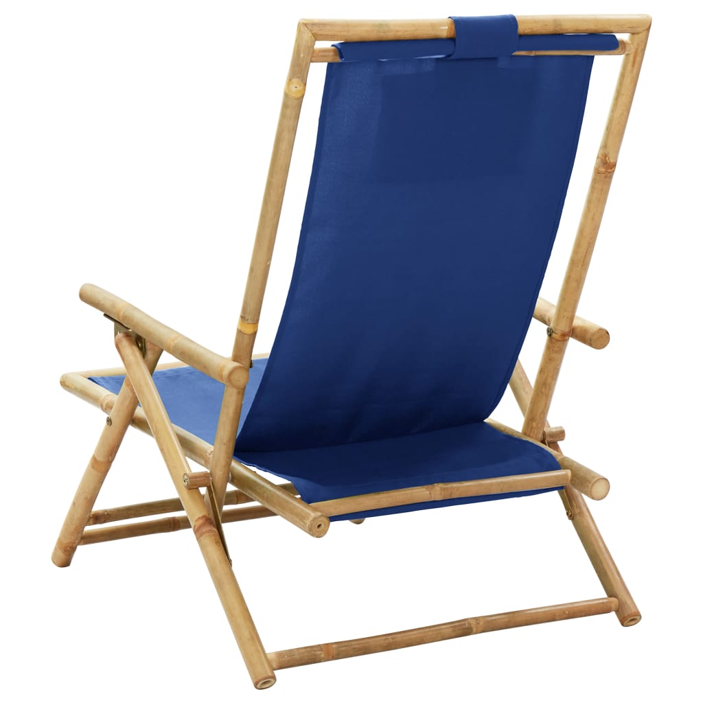 Reclining Relaxing Chair Navy Blue Bamboo and Fabric - Newstart Furniture