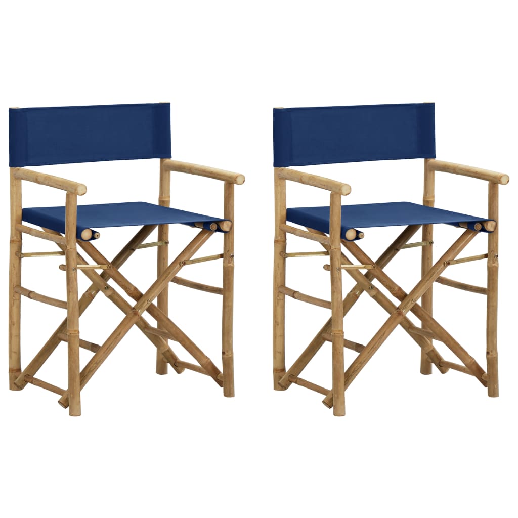 Folding Director's Chairs 2 pcs Blue Bamboo and Fabric - Newstart Furniture
