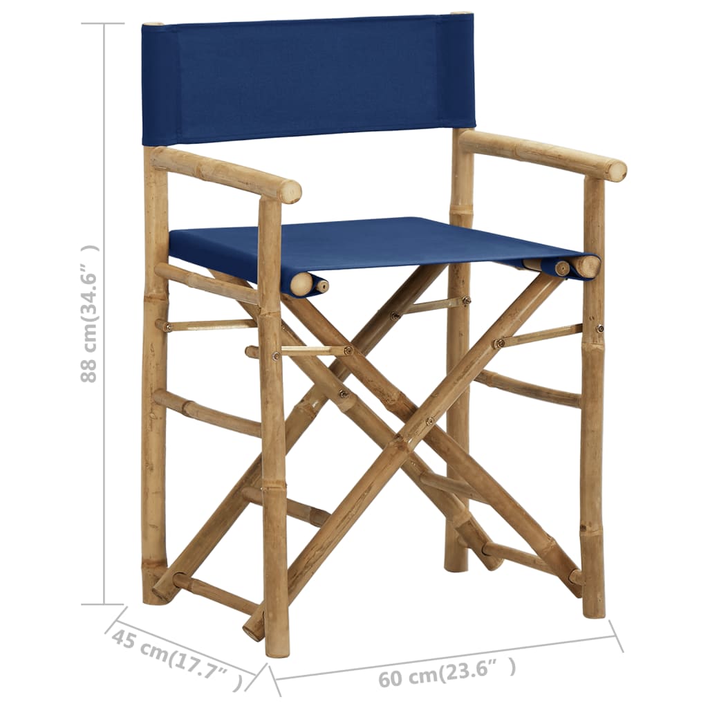 Folding Director's Chairs 2 pcs Blue Bamboo and Fabric - Newstart Furniture