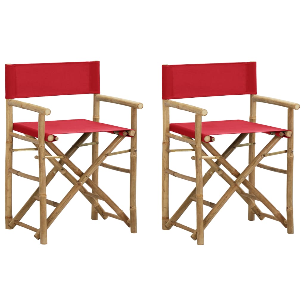 Folding Director's Chairs 2 pcs Red Bamboo and Fabric - Newstart Furniture