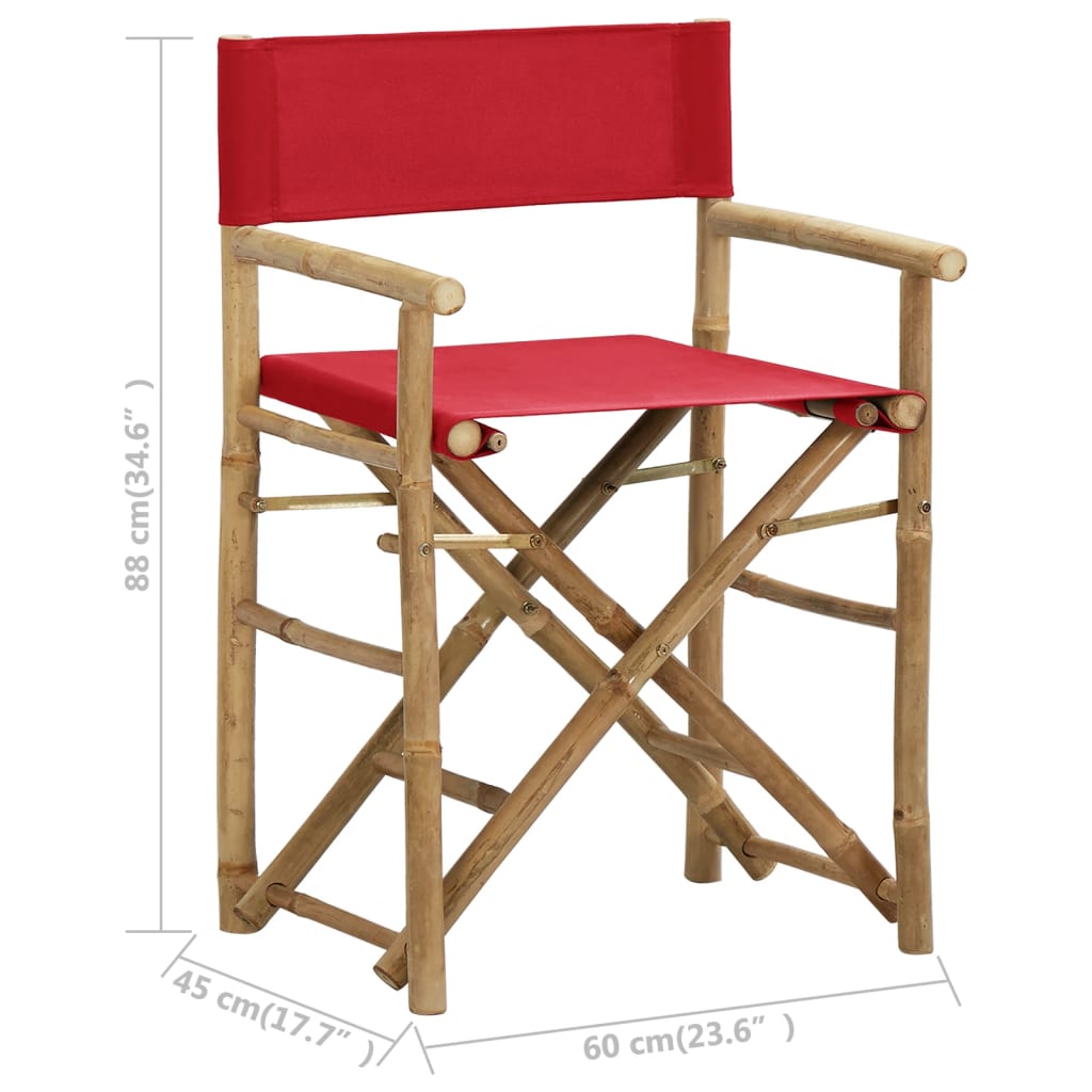 Folding Director's Chairs 2 pcs Red Bamboo and Fabric - Newstart Furniture