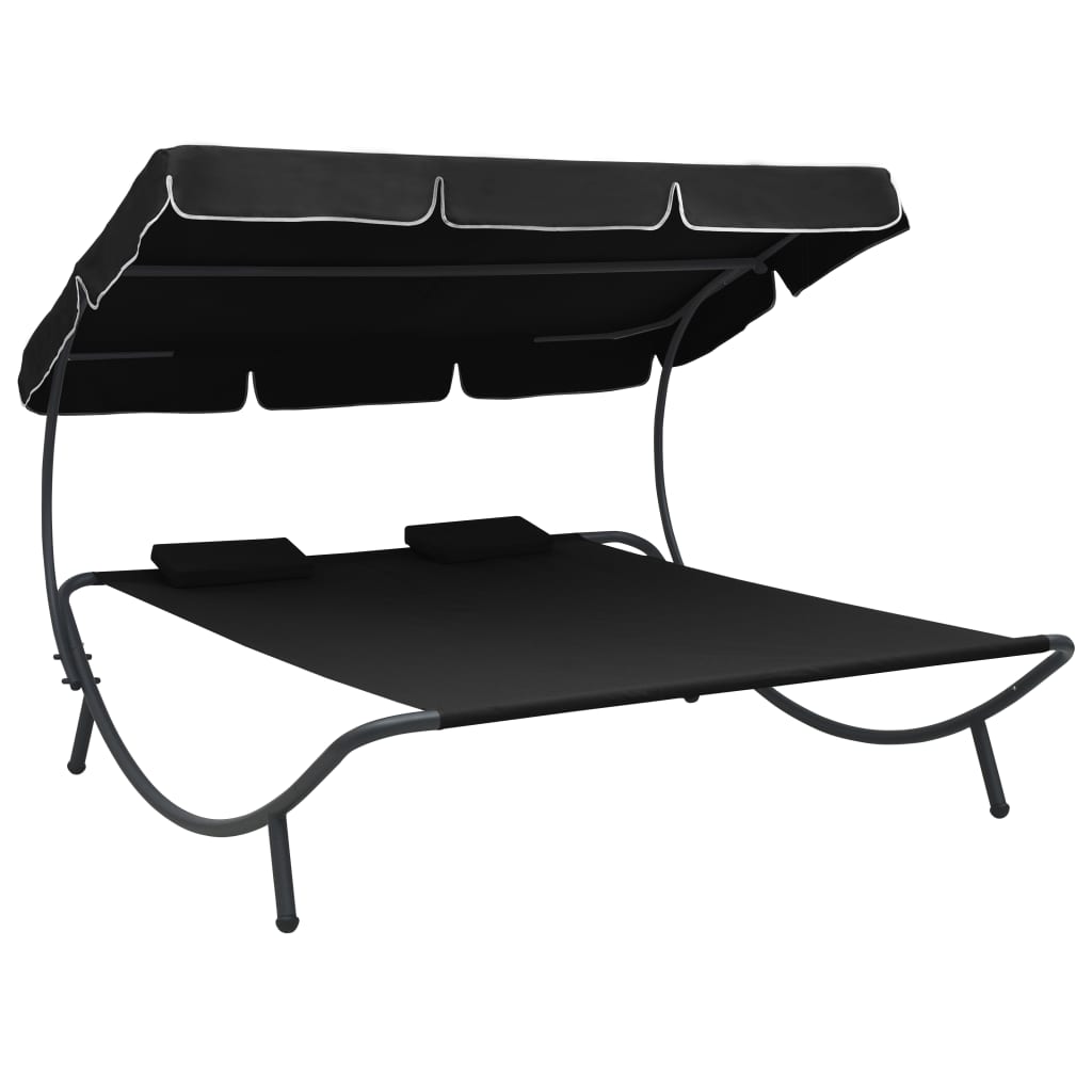 Outdoor Lounge Bed with Canopy and Pillows Black - Newstart Furniture