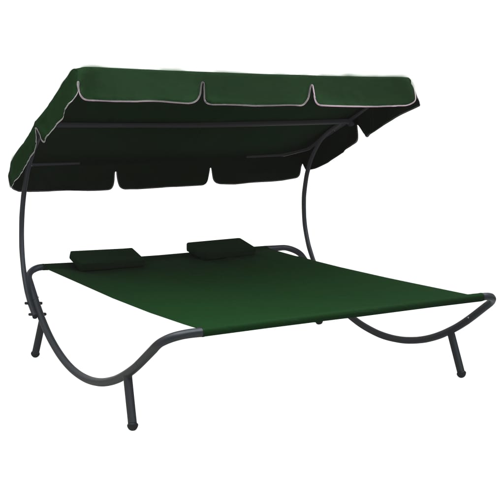 Outdoor Lounge Bed with Canopy and Pillows Green - Newstart Furniture