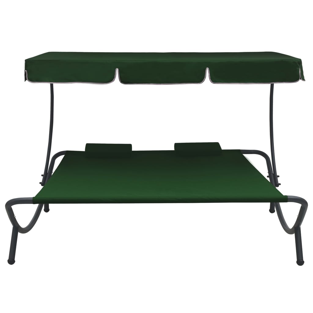 Outdoor Lounge Bed with Canopy and Pillows Green - Newstart Furniture