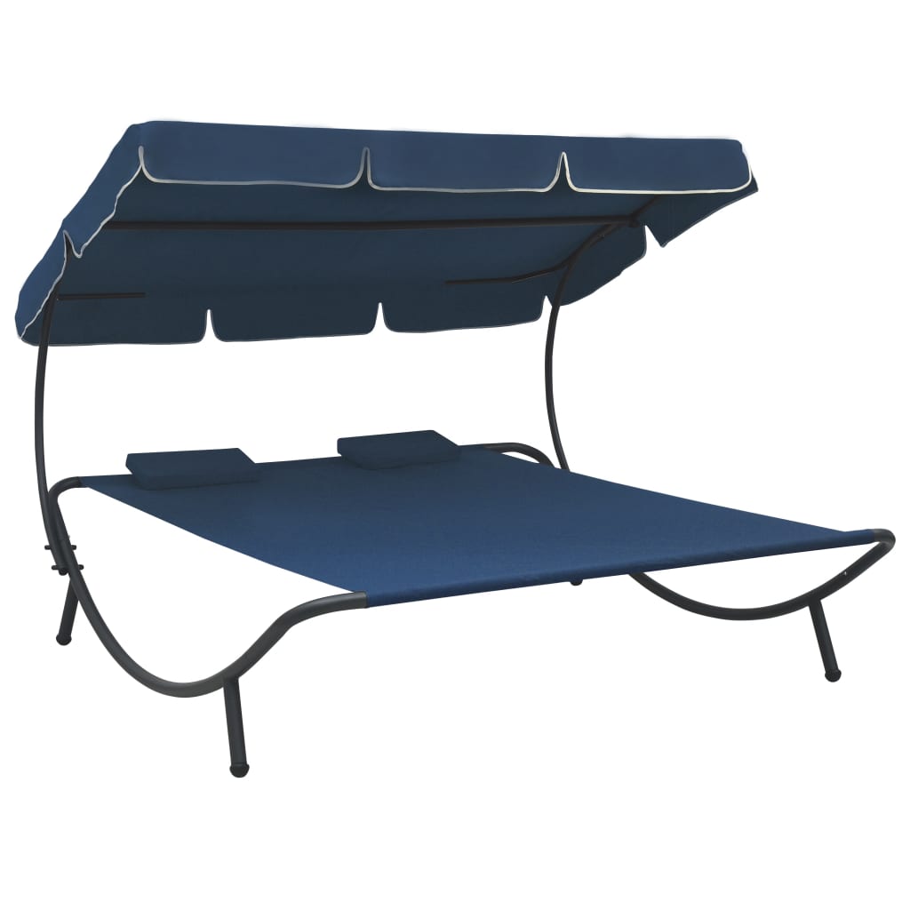 Outdoor Lounge Bed with Canopy and Pillows Blue - Newstart Furniture