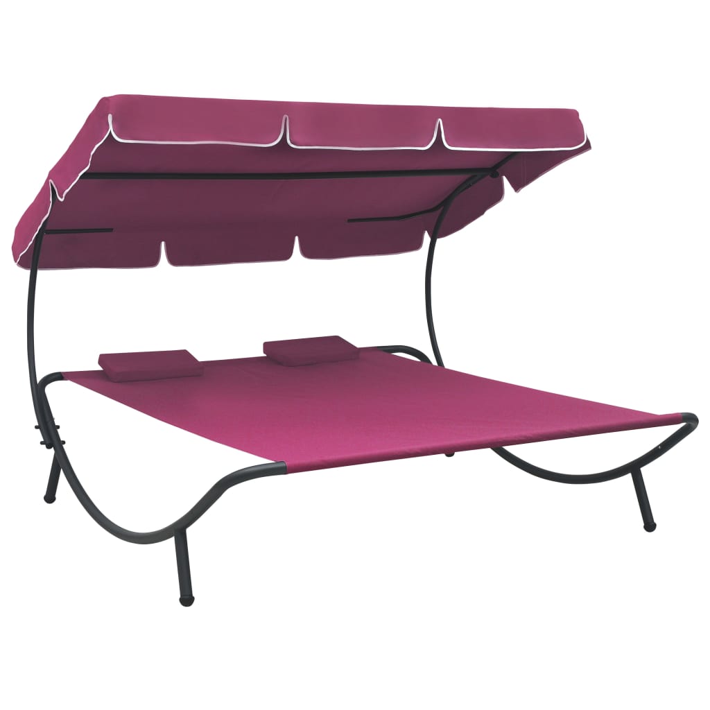 Outdoor Lounge Bed with Canopy and Pillows Pink - Newstart Furniture