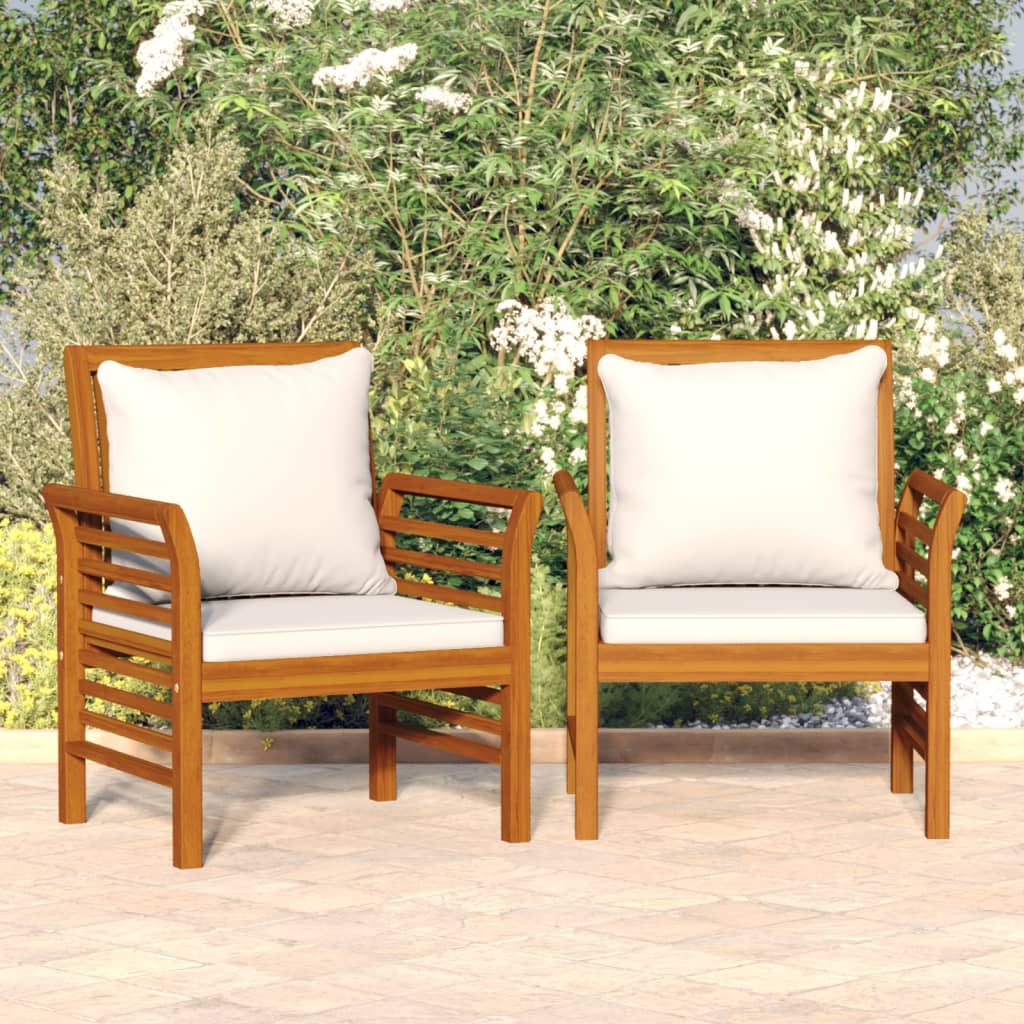 Sofa Chairs with Cream White Cushions 2 pcs Solid Wood Acacia - Newstart Furniture