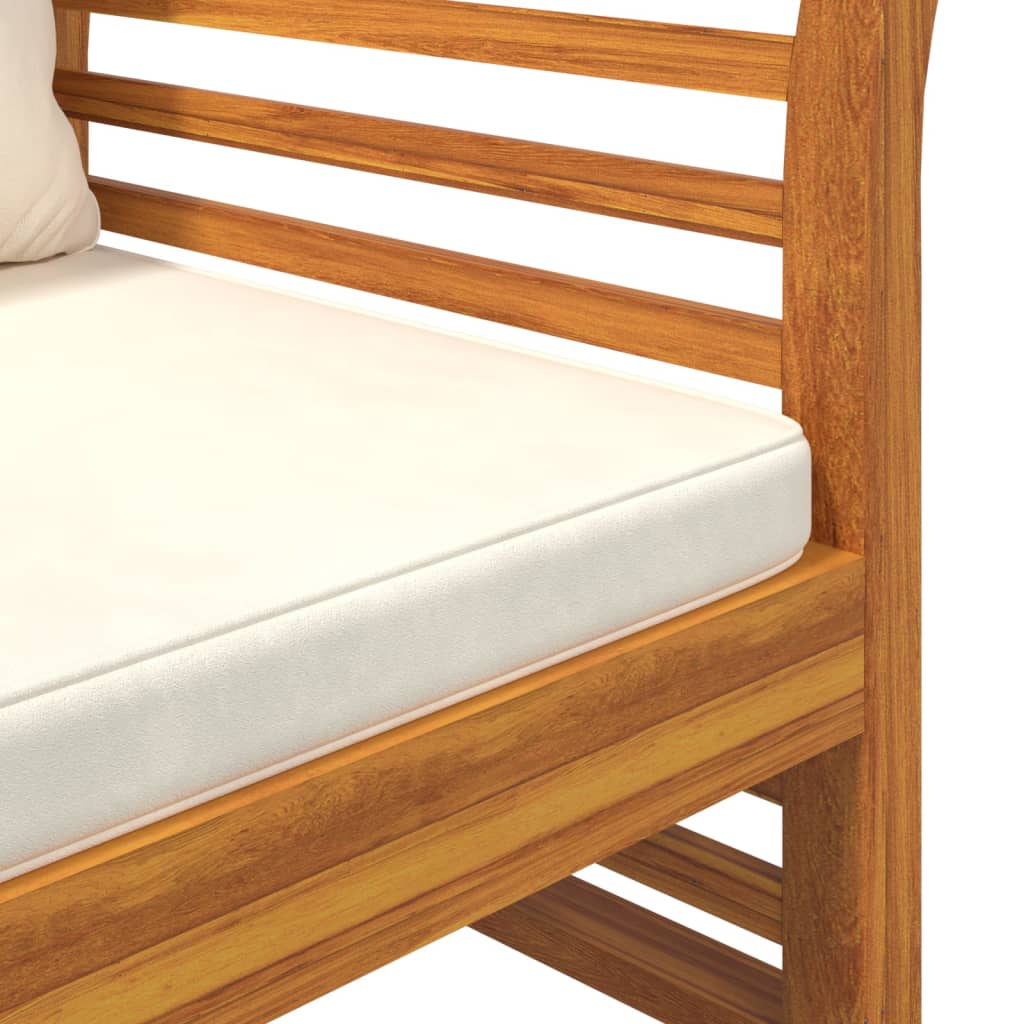 Sofa Bench with Cream White Cushions Solid Wood Acacia - Newstart Furniture