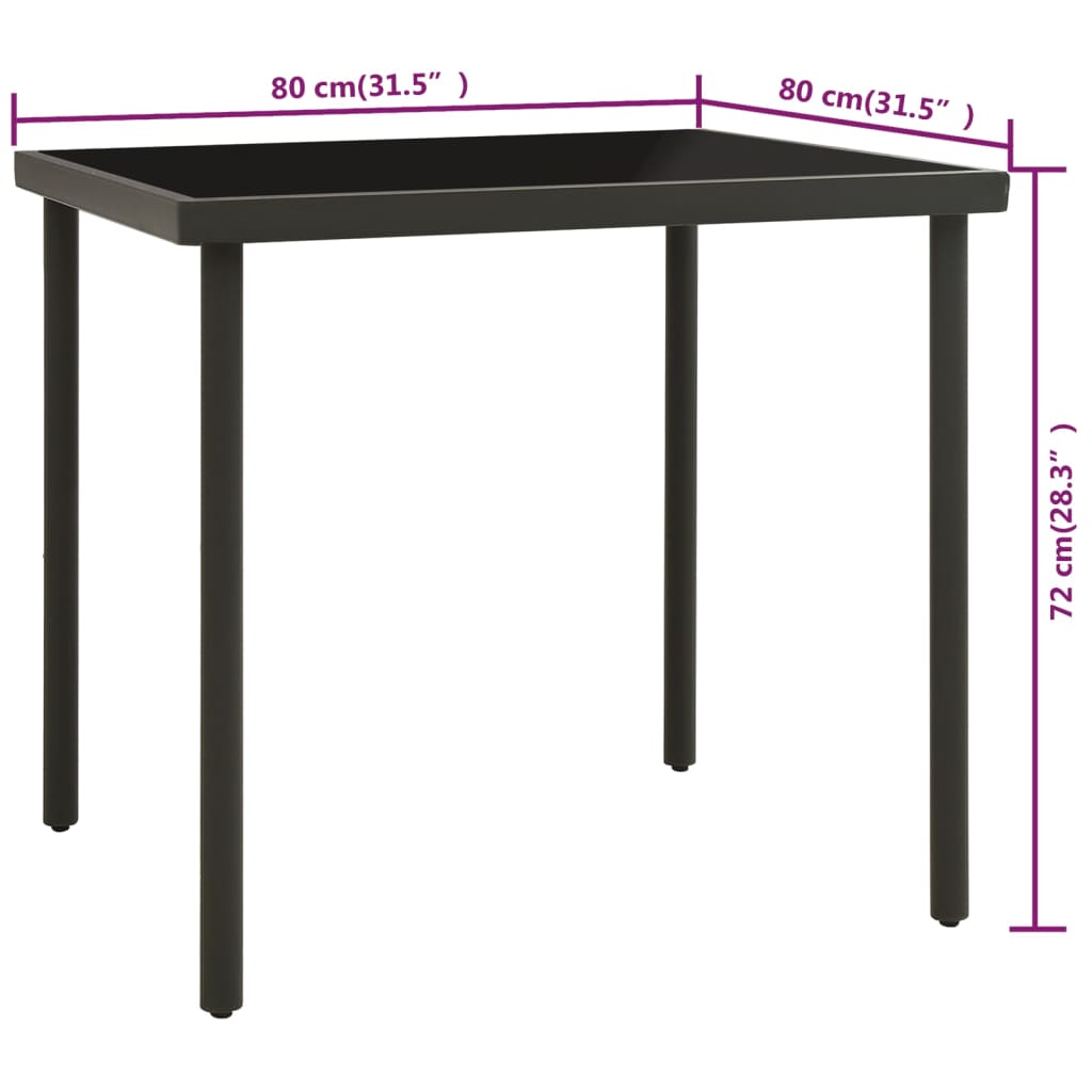 Outdoor Dining Table Anthracite 80x80x72 cm Glass and Steel - Newstart Furniture