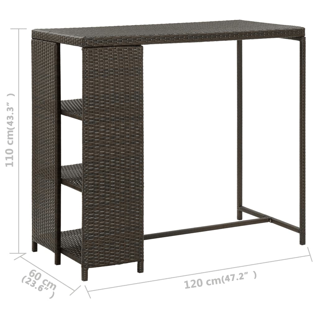 Bar Table with Storage Rack Brown 120x60x110 cm Poly Rattan - Newstart Furniture