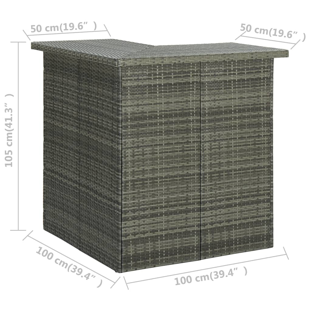 Corner Bar Table Grey 100x50x105 cm Poly Rattan - Newstart Furniture