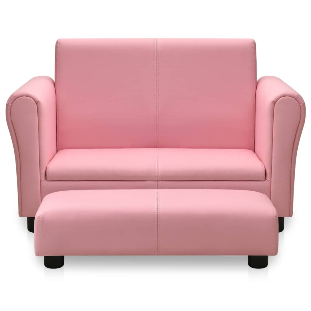 Children Sofa with Stool Pink Faux Leather - Newstart Furniture