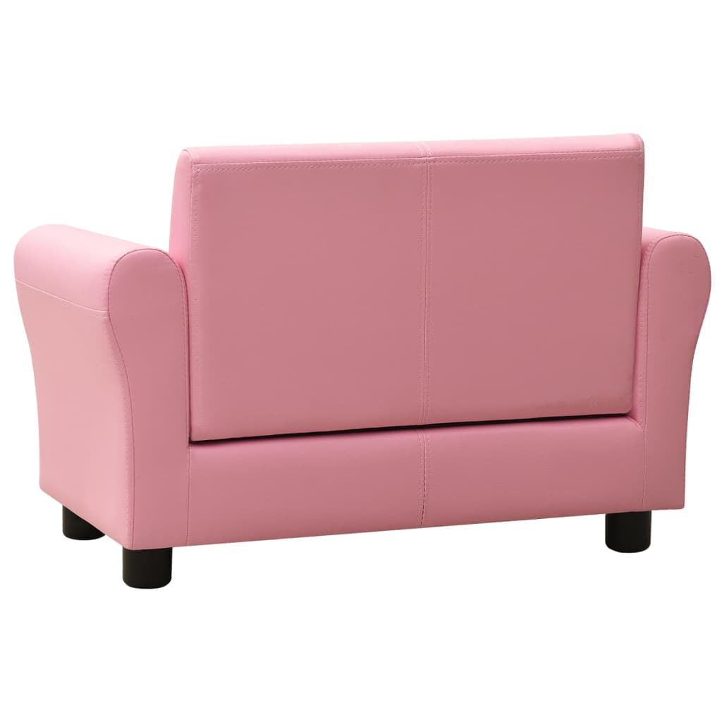 Children Sofa with Stool Pink Faux Leather - Newstart Furniture