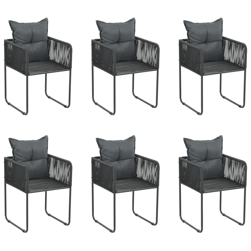 Outdoor Chairs 6 pcs with Pillows Poly Rattan Black - Newstart Furniture