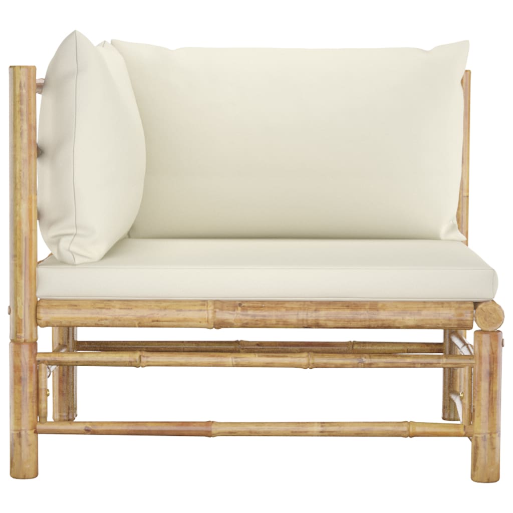 Garden Corner Sofa with Cream White Cushions Bamboo - Newstart Furniture
